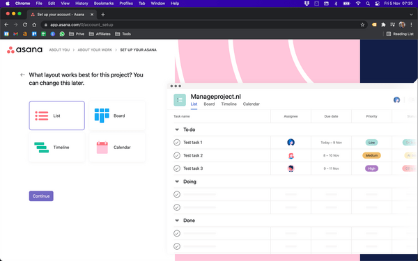 Asana weergave mogelijkheden