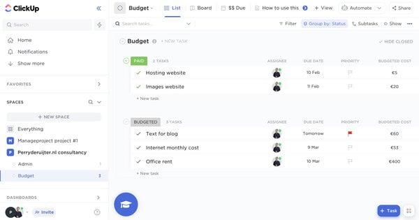 ClickUp budget template