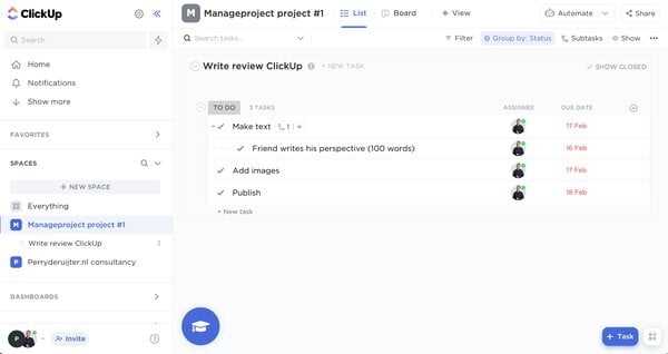 ClickUp list weergave