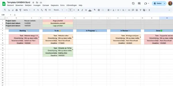 Template KANBAN Spreadsheets 600
